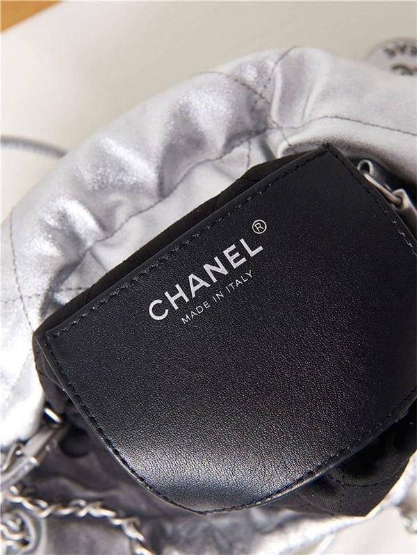 Chanel 22 MINI HANDBAG Shiny Calfskin Silver & Silver-Tone Metal AS3980 High