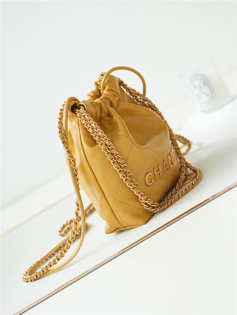 Chanel 22 MINI HANDBAG Shiny Calfskin Camel & Gold-Tone Metal AS3980 High