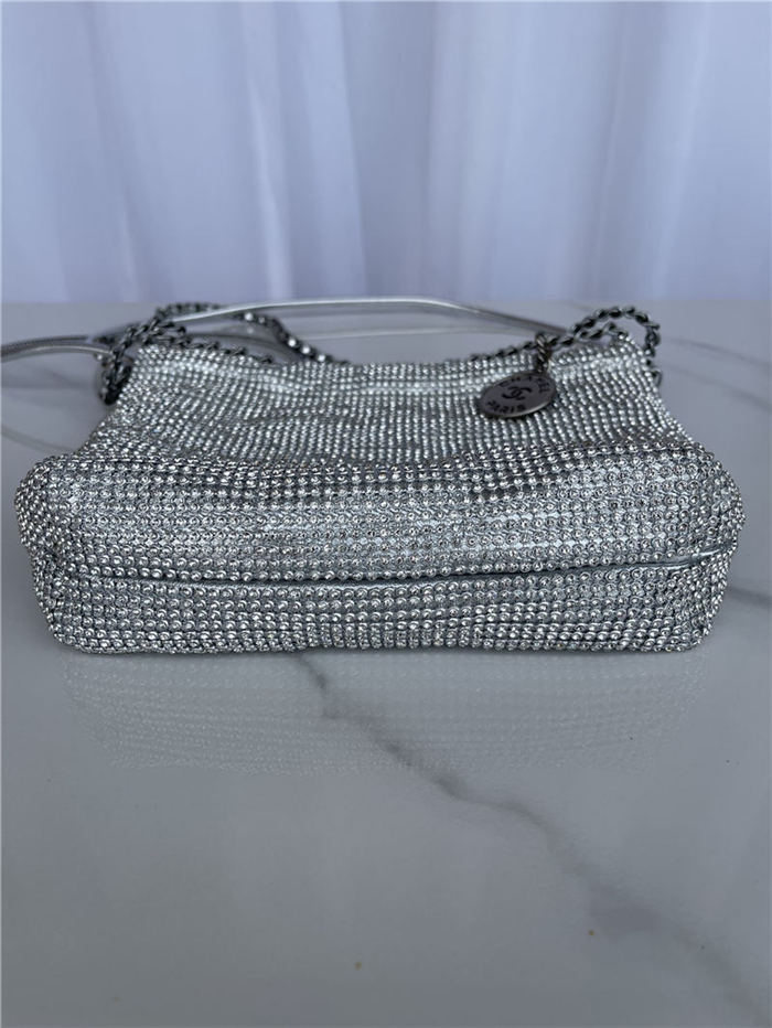 Chanel 22 MINI HANDBAG Shiny Calfskin Silver(diamonds) & Silver-Tone Metal AS3980 High