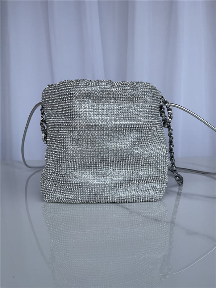 Chanel 22 MINI HANDBAG Shiny Calfskin Silver(diamonds) & Silver-Tone Metal AS3980 High