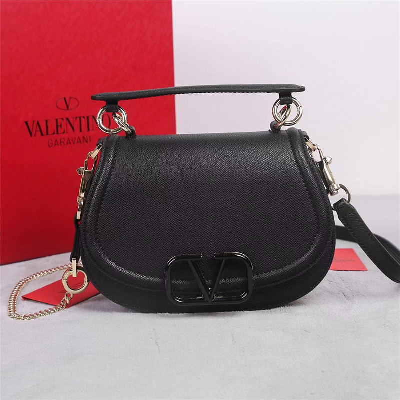 Valentino GARAVANI VSLING SHOULDER BAG IN GRAINY CALFSKIN Black High