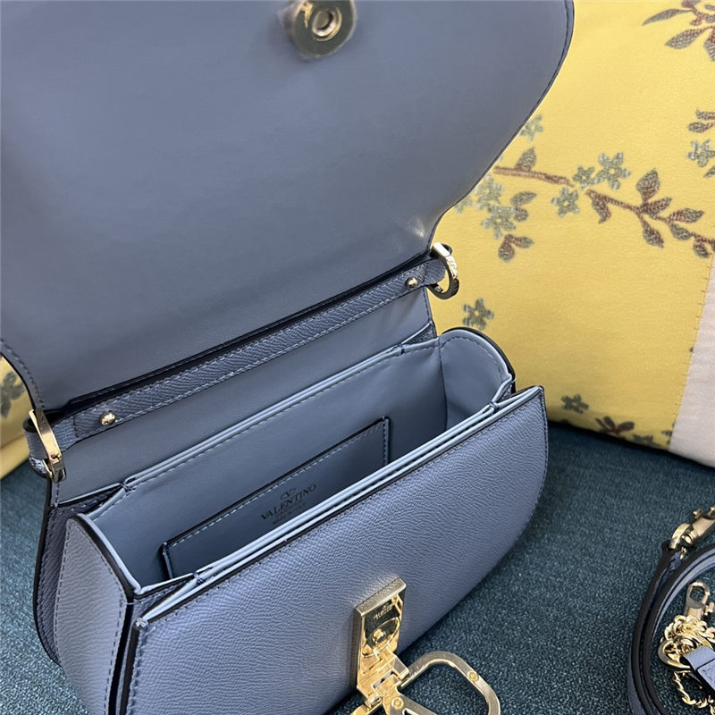 Valentino GARAVANI VSLING SHOULDER BAG IN GRAINY CALFSKIN Blue High