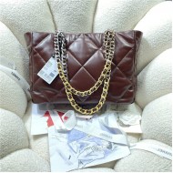 Chanel 19 SHOPPING BAG Shiny Lambskin, Gold-Tone, Silver-Tone & Ruthenium-Finish Metal AS3660 Burgundy High