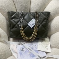 Chanel 19 SHOPPING BAG Shiny Lambskin, Gold-Tone, Silver-Tone & Ruthenium-Finish Metal AS3660 Olive High