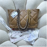 Chanel 19 SHOPPING BAG Shiny Lambskin, Gold-Tone, Silver-Tone & Ruthenium-Finish Metal AS3660 Caramel High