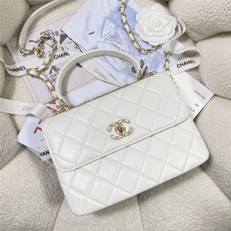 SMALL FLAP BAG WITH TOP HANDLE Lambskin Gold Metal A92236 White A