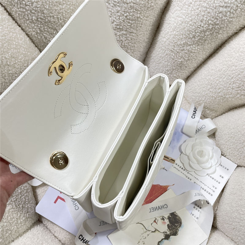 SMALL FLAP BAG WITH TOP HANDLE Lambskin Gold Metal A92236 White A