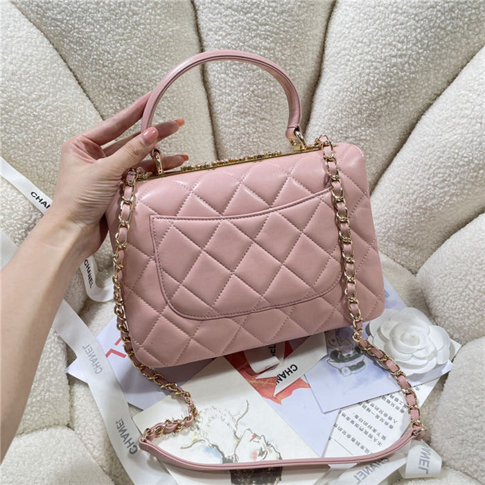 SMALL FLAP BAG WITH TOP HANDLE Lambskin Gold Metal A92236 Pink A