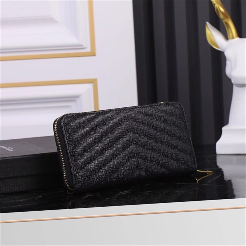 CASSANDRE MATELASSÉ ZIP AROUND WALLET IN GRAIN DE POUDRE EMBOSSED LEATHER Black-Gold High