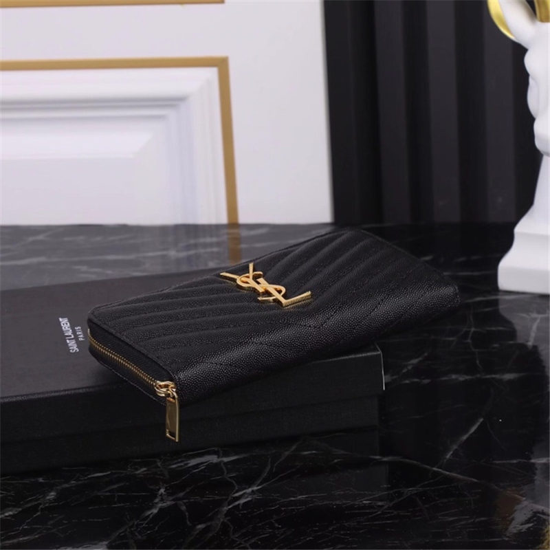 CASSANDRE MATELASSÉ ZIP AROUND WALLET IN GRAIN DE POUDRE EMBOSSED LEATHER Black-Gold High