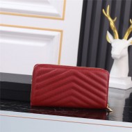 CASSANDRE MATELASSÉ ZIP AROUND WALLET IN GRAIN DE POUDRE EMBOSSED LEATHER Red High