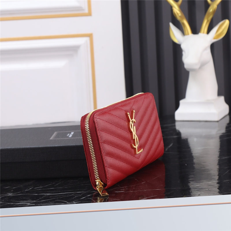 CASSANDRE MATELASSÉ ZIP AROUND WALLET IN GRAIN DE POUDRE EMBOSSED LEATHER Red High