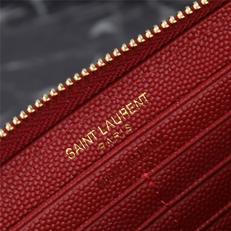 CASSANDRE MATELASSÉ ZIP AROUND WALLET IN GRAIN DE POUDRE EMBOSSED LEATHER Red High