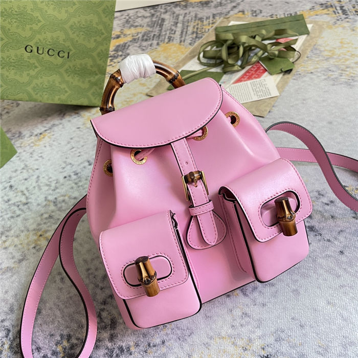 Gucci BAMBOO SMALL BACKPACK 702101 Leather Pink High