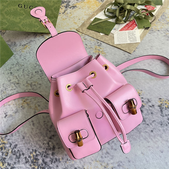 Gucci BAMBOO SMALL BACKPACK 702101 Leather Pink High