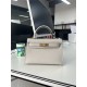 Hermes Kelly Mini II Bag Epsom Leather WAX Silver/Gold Metal Pearl Gray High