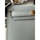 Hermes Kelly Mini II Bag Epsom Leather WAX Silver/Gold Metal Blue Brume High