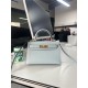 Hermes Kelly Mini II Bag Epsom Leather WAX Silver/Gold Metal Blue Brume High