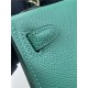 Hermes Kelly Mini II Bag Epsom Leather WAX Silver/Gold Metal Malachite High