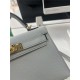 Hermes Kelly Mini II Bag Epsom Leather WAX Silver/Gold Metal Blue Pale High