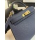 Hermes Kelly Mini II Bag Epsom Leather WAX Silver/Gold Metal Bleu Saphir High