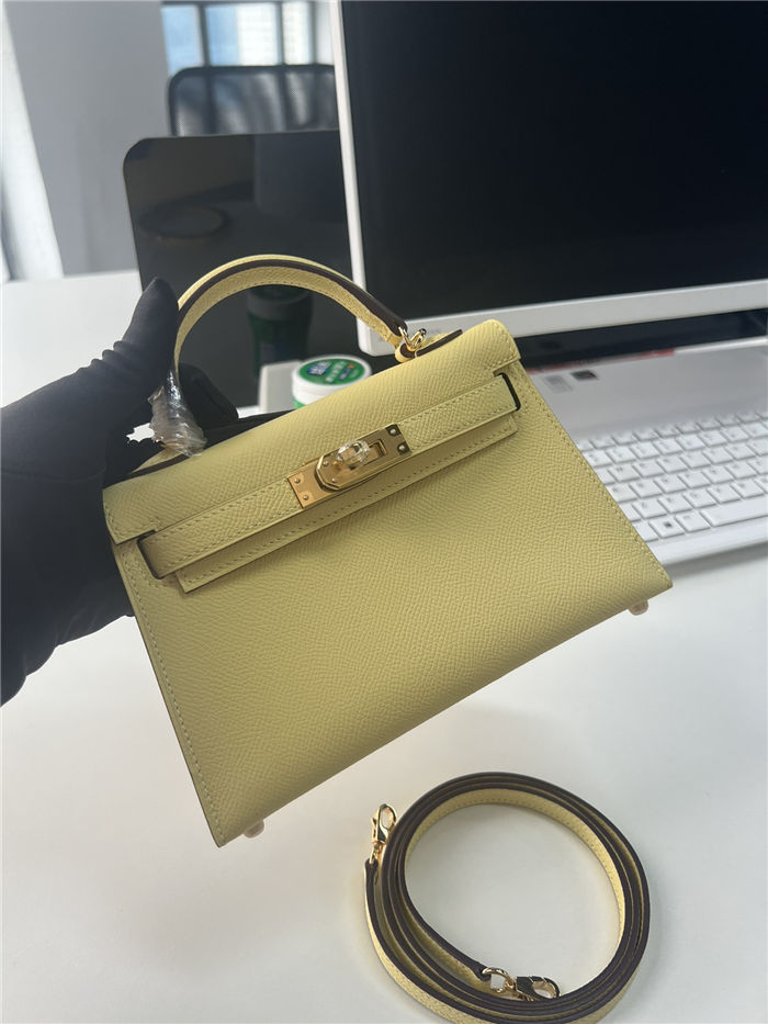 Hermes Kelly Mini II Bag Epsom Leather WAX Silver/Gold Metal Jaune Poussin High