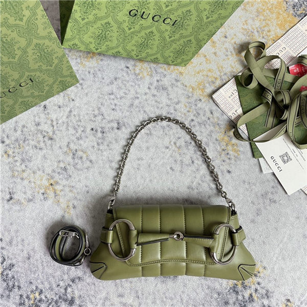 Gucci HORSEBIT CHAIN SMALL SHOULDER BAG Leather 764339 Green High