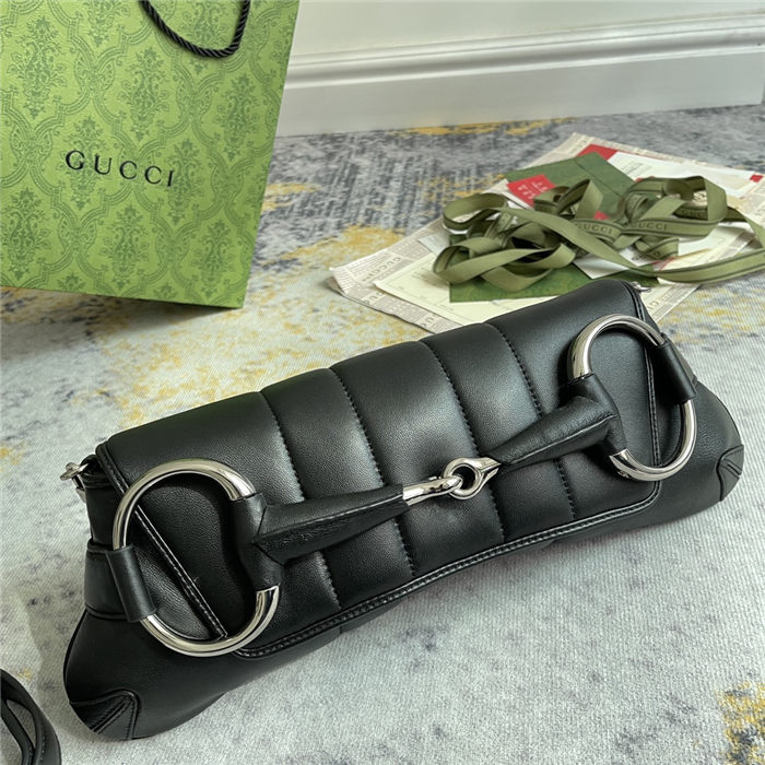 Gucci HORSEBIT CHAIN MEDIUM SHOULDER BAG Leather 764255 Black High