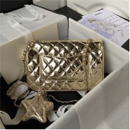 Chanel FLAP BAG & STAR COIN PURSE AS4648 Mirror Calfskin, Metallic Calfskin & Gold-Tone Metal Gold A