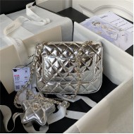 Chanel MINI FLAP BAG & STAR COIN PURSE AS4647 Mirror Calfskin, Metallic Calfskin & Gold-Tone Metal Silver A