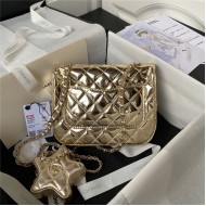 Chanel MINI FLAP BAG & STAR COIN PURSE AS4647 Mirror Calfskin, Metallic Calfskin & Gold-Tone Metal Gold A