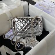 Chanel MINI FLAP BAG & STAR COIN PURSE AS4646 Mirror Calfskin, Metallic Calfskin & Gold-Tone Metal Silver A