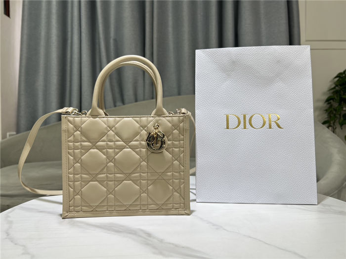 SMALL Dior BOOK TOTE Macrocannage Calfskin Beige High