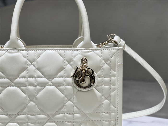 SMALL Dior BOOK TOTE Macrocannage Calfskin White High