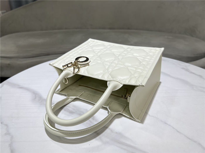 SMALL Dior BOOK TOTE Macrocannage Calfskin White High