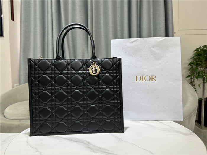 LARGE Dior BOOK TOTE Macrocannage Calfskin Black High