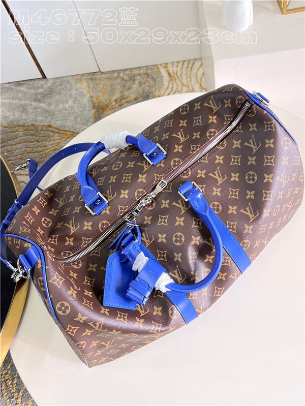 Louis Vuitton Keepall Bandoulière 50 Monogram Macassar M46772 Blue High