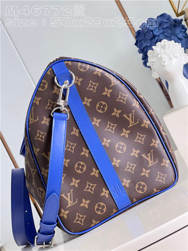 Louis Vuitton Keepall Bandoulière 50 Monogram Macassar M46772 Blue High