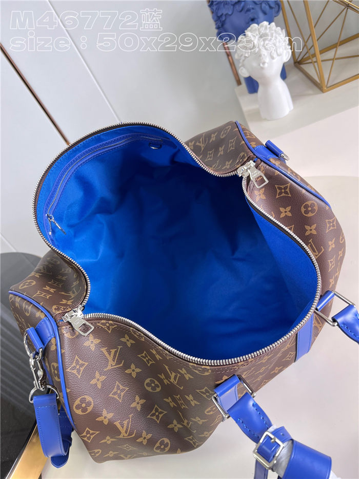 Louis Vuitton Keepall Bandoulière 50 Monogram Macassar M46772 Blue High