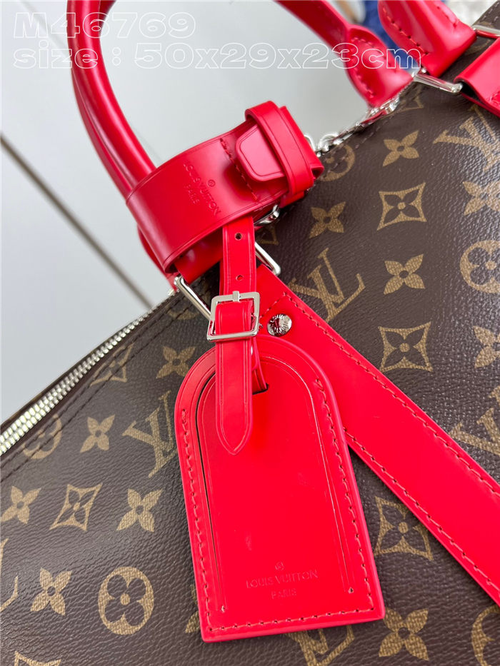 Louis Vuitton Keepall Bandoulière 50 Monogram Macassar M46769 Red High