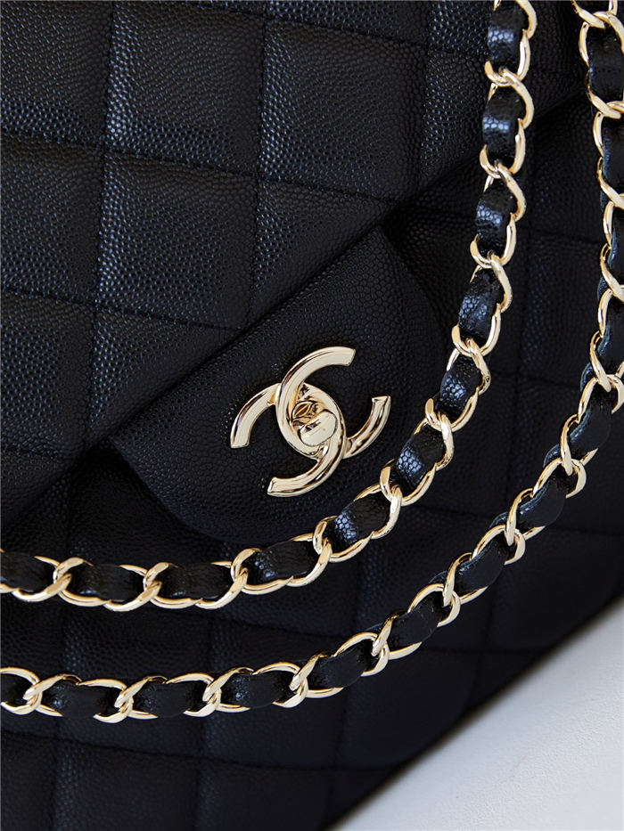 Chanel FLAP BAG 24C AS4661 Grained Calfskin Gold-Tone Metal Black A