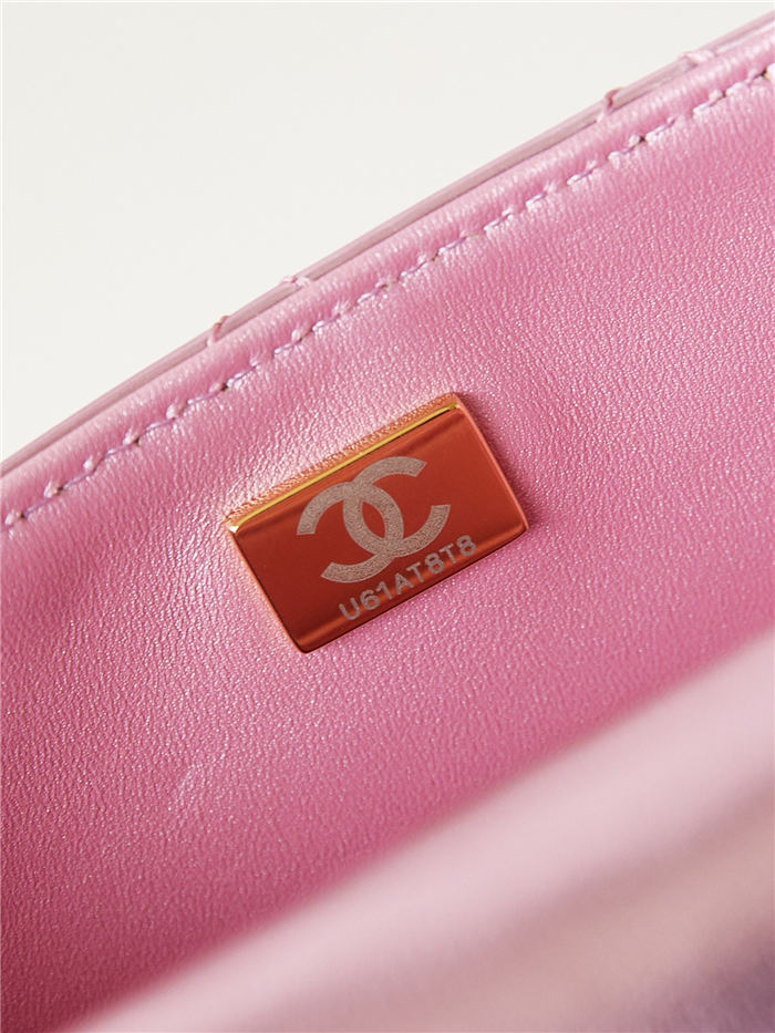 Chanel MINI FLAP BAG & STAR COIN PURSE AS4647 Mirror Calfskin, Metallic Calfskin & Gold-Tone Metal Pink A