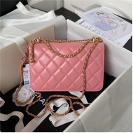 Chanel SMALL FLAP BAG Calfskin & Gold-Tone Metal AS2649 Pink A