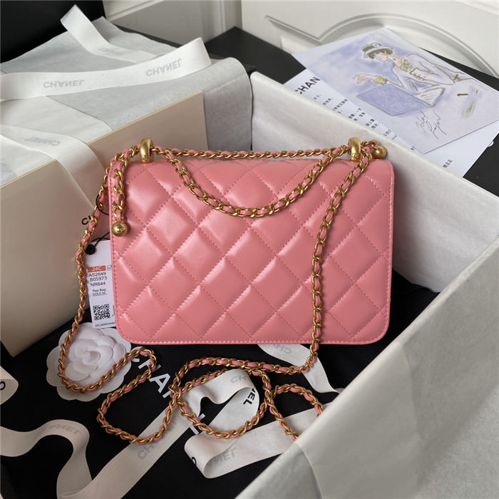 Chanel SMALL FLAP BAG Calfskin & Gold-Tone Metal AS2649 Pink A