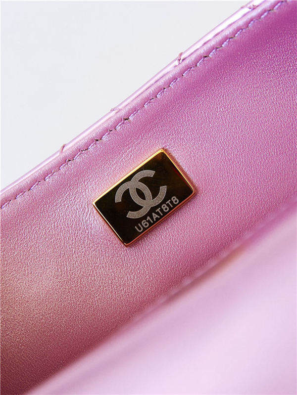 Chanel MINI FLAP BAG & STAR COIN PURSE AS4646 Mirror Calfskin, Metallic Calfskin & Gold-Tone Metal Pink A