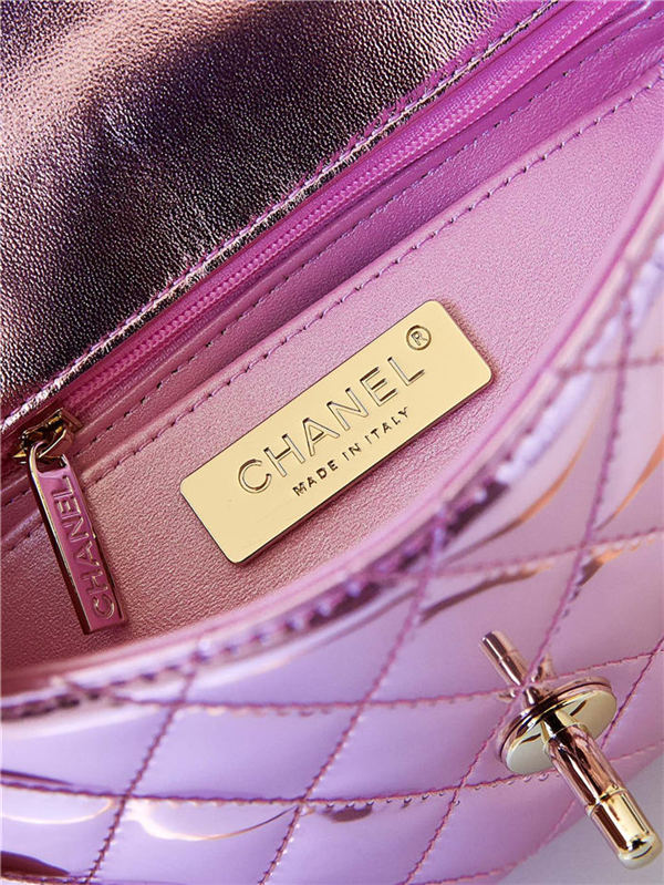 Chanel MINI FLAP BAG & STAR COIN PURSE AS4646 Mirror Calfskin, Metallic Calfskin & Gold-Tone Metal Pink A