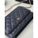 Classic Wallet on Chain A33814 Grained Calfskin Gold/Silver Metal Black B