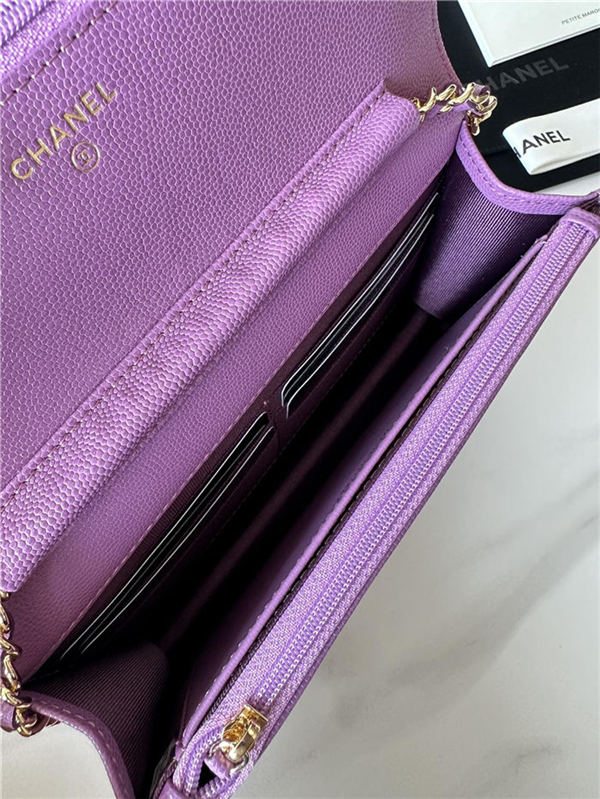 Classic Wallet on Chain A33814 Smaller-Grained Calfskin Gold/Silver Metal Purple A