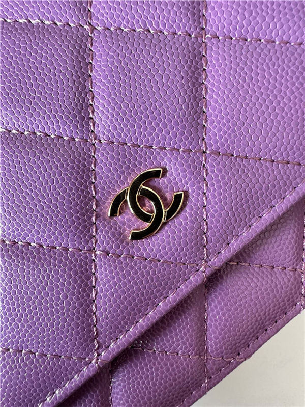 Classic Wallet on Chain A33814 Smaller-Grained Calfskin Gold/Silver Metal Purple B