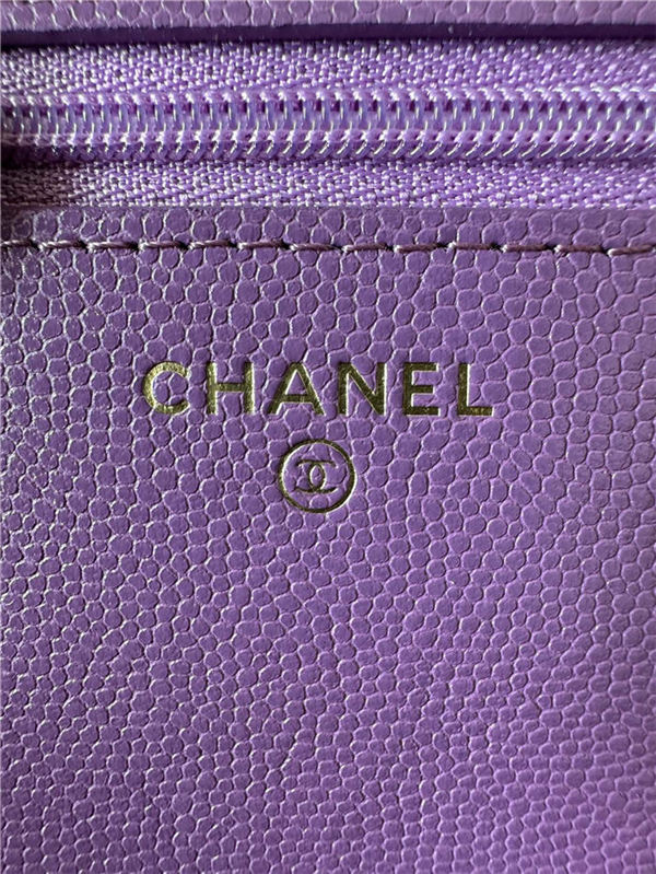 Classic Wallet on Chain A33814 Smaller-Grained Calfskin Gold/Silver Metal Purple A